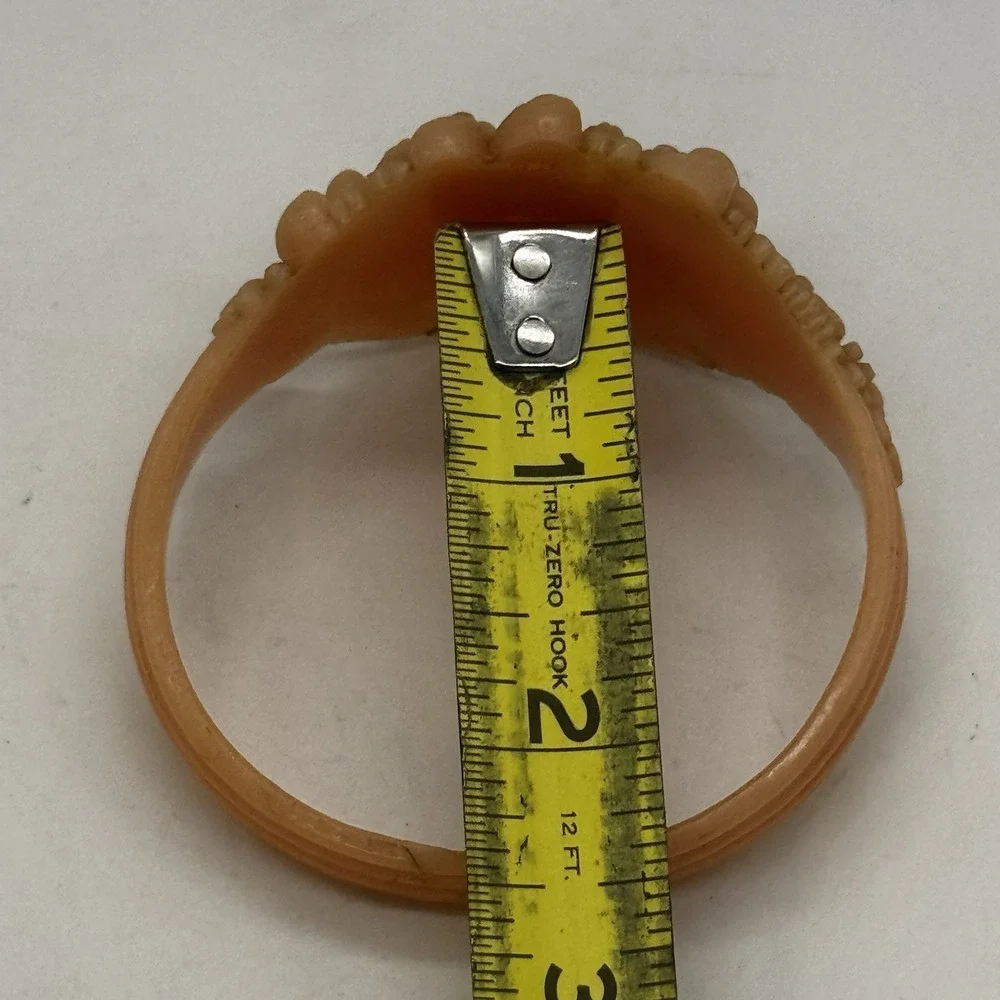 Vtg Japan Bangle Bracelet Celluloid Chrysanthemum Pale Pink Salmon Color 7.5